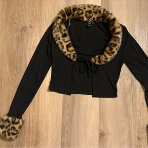 Windsor Black Jacket with Leopard Fur Trim